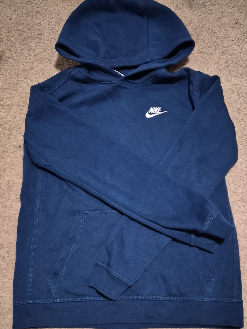 Nike Navy Blue Pullover Hoodie with White Swoosh Youth Boys